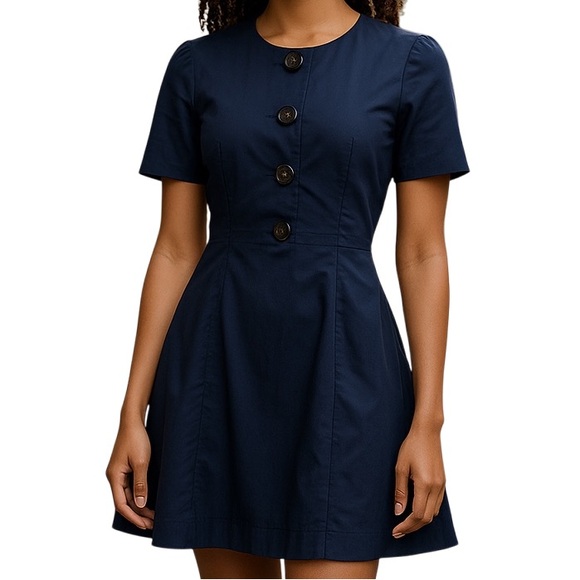 Lela Rose Pearl Navy Blue Cotton Poplin Aline Dress 2 - Picture 1 of 12